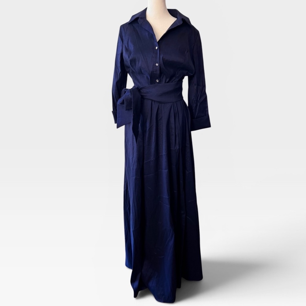 LM COLLECTION Navy Maxi Satin Wedding Guest Classic Formal Party Dress SIZE‎ 8